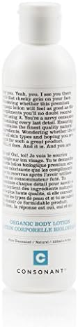 Consonant All Natural Organic Body Lotion Pure Unscented with Coconut Oil, Shea Butter, and Jojoba Oil, 250 ml