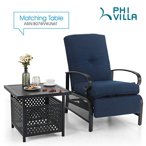 PHI VILLA Adjustable Patio Recliner Chair Metal Outdoor Lounge Chair