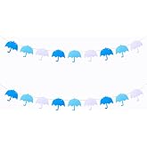 SaktopDeco 2 Pack Umbrella Garland Felt Blue Umbrella Banner Hanging Weather Themed Baby Shower April Party Decorations