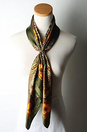 corciova 100% Polyester Silk Feeling 35" Kerchief Neck Scarf for Women Totem Olive
