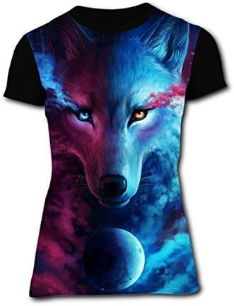 LZQ Tshirt Women Cotton New Slim Fit Shirts 3D Custom Printed With Universe Wolf For Women XL
