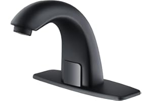 BODQEMR Touchless Bathroom Faucet Automatic Motion Sensor Sink Faucets with Hole Cover Plate and Temperature Mixer,Motion Activated Hands-Free Basin Smart Tap Commercial Sensor Faucet (Black)