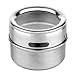 15 Magnetic Spice Tins with Strong Clear Top Lid. Stainless Steel Round Storage Spice Jar, Shake or Pour lid, Magnetic Canisters, Magnetic on Refrigerator and Grill. Set of 15 Tins.