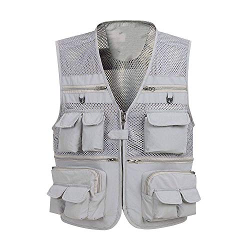 Angel Weste Für Herren,Mens Summer Breathable Mesh Multifunktionale Outdoor Grau Angeljacke Weste Camping Jagd Angeln…