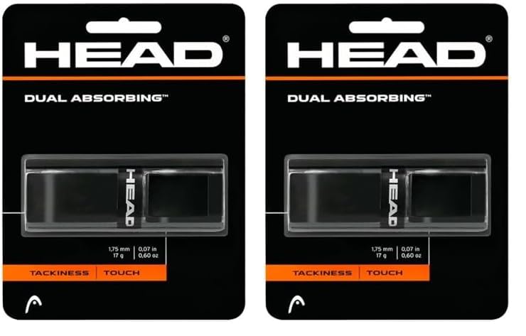HEAD Unisex's Docena 03/04 Dual Absorbing Racquet Grip, Size One, Multi-Colour/Black (Pack of 2)