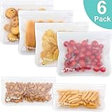 Reusable Storage Bags - 6 Pack BPA FREE Freezer Bag（4 Reusable Sandwich Bags & 2 Reusable Snack Bags) - EXTRA THICK Ziplock Bag Leakproof Lunch Bag for Food Storage Home Organization Eco-friendly