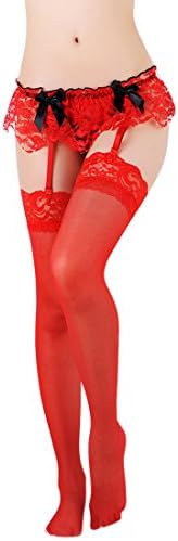 TAKIYA Womens Lace Garter Belt Panties & Sheer Stockings Lingerie Set