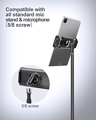 elitehood Aluminum iPad Holder for Mic Stand, Side Mount iPad Music Stand Holder for Microphone, 360° Swivel Tilt Adjustable Mic Stand Tablet Holder for iPad, iPhone and More 4-13in Tablet
