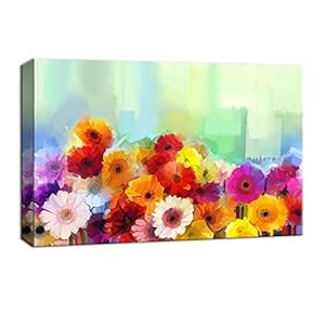 Canvas Wall Art Beautiful Flowers Red Yellow Pink White Painting Artwork for Home Decor Framed - 12x18 inches