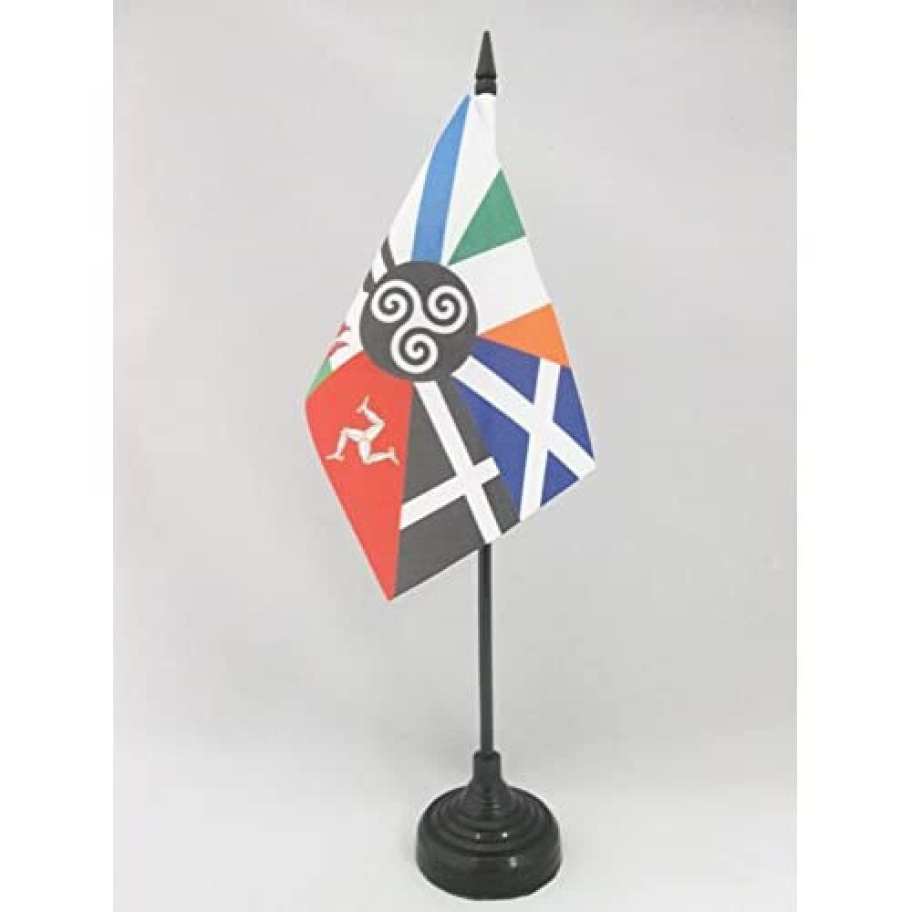 AZ FLAG - Multi Celtic Table Flag 4'' x 6'' - Celtic countries Office Mini Banner 100% Polyester 15 x 10 cm - Mini Desk Flag with 10'' Pole and Black Plastic Base