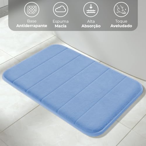 Decolab Tapete Antiderrapante Banheiro Super Soft | Kit Tapete Banheiro Box ou Banheira Completo | Jogo Tapetes Para Banheiro Multiuso Decoração Quarto (Azul, 2 Peças)