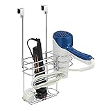 mDesign Over-Cabinet Hair Care Tools Holder for Hair Dryer, Flat Iron, Curling Wand, Straightener - Chrome