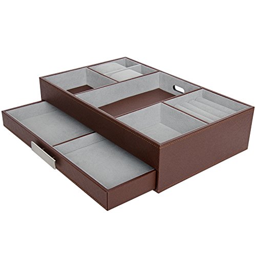 Arolly Leather Finish Valet Charging Station Organizer Storage Jewelry Box