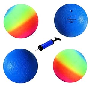 OrgMemory Playground Ball, Kickball, (8.5 inch, 4 pcs, 2 Each of Rainbow Ball, Blue), Handball for Kids and Adults…