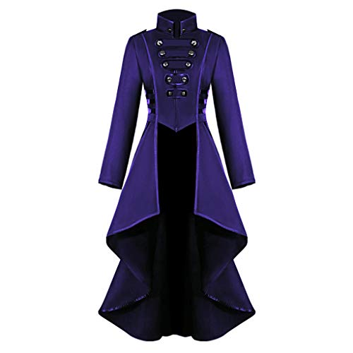 DONTAL Women Gothic Steampunk Button Lace Corset Halloween Costume Coat Tailcoat Jacket Purple