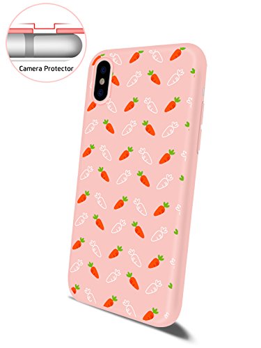 MAYCARI Soft Silicone iPhone X Case Full Protective with Carrot Pattern Print Ultra Silm Rubber Drop Protection for Apple 10 Cover for Women and Girl