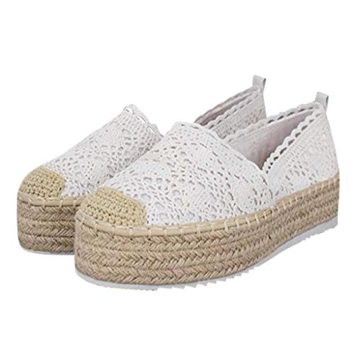 Bravetoshop Women Platform Espadrilles Slip on Round Toe Faux Suede Breathable Casual Flat Boat Shoes (White,40)