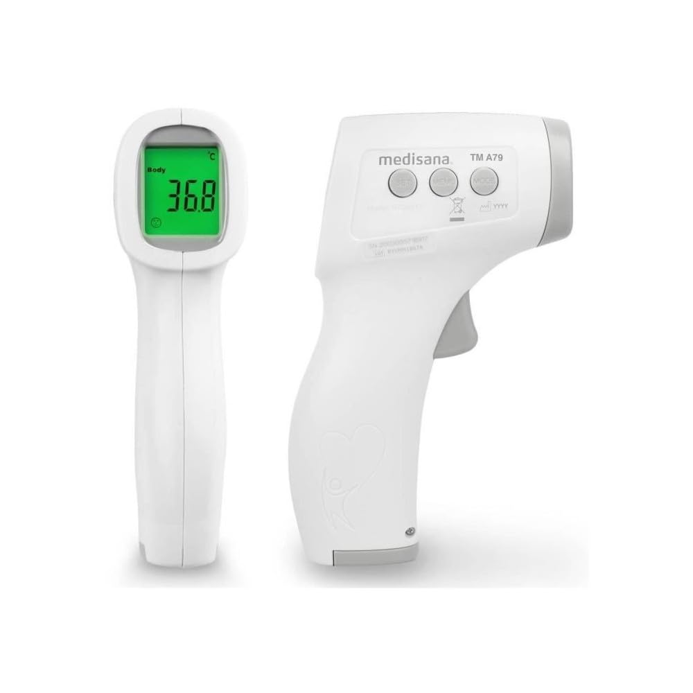 medisana TM A79 Infrared digital non-contact forehead thermometer, rapid scan temperature measurement with fever alarm for newborn and kids, surface and ambient modes, 50-reading memory, LCD