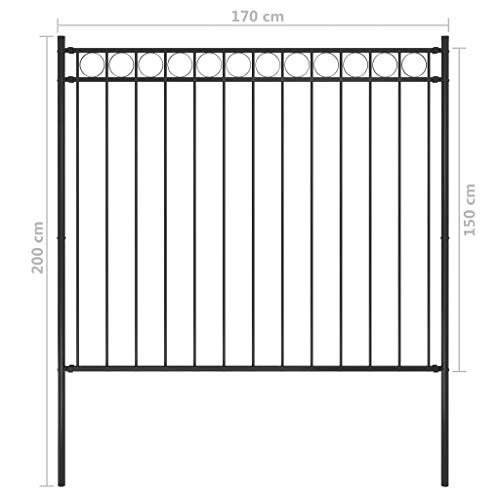 vidaXL Gartenzaun mit Kreisoberteil Schmuckzaun Metallzaun Zaun Zaunelemente Stahlzaun Gitterzaun Zaunfeld Pfosten Stahl 1,7x1,5m Schwarz – Bild 5