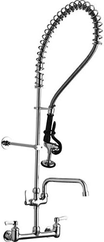 Elkay Solid Brass Wall Mount Commercial Kitchen Faucet with 8" Swivel Spout and Stainless Steel Sprayer