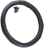 OxGord Auto Steering Wheel Cover with Anti-Slip Backing and Grips - Genuine Leather Ver.22 - Black