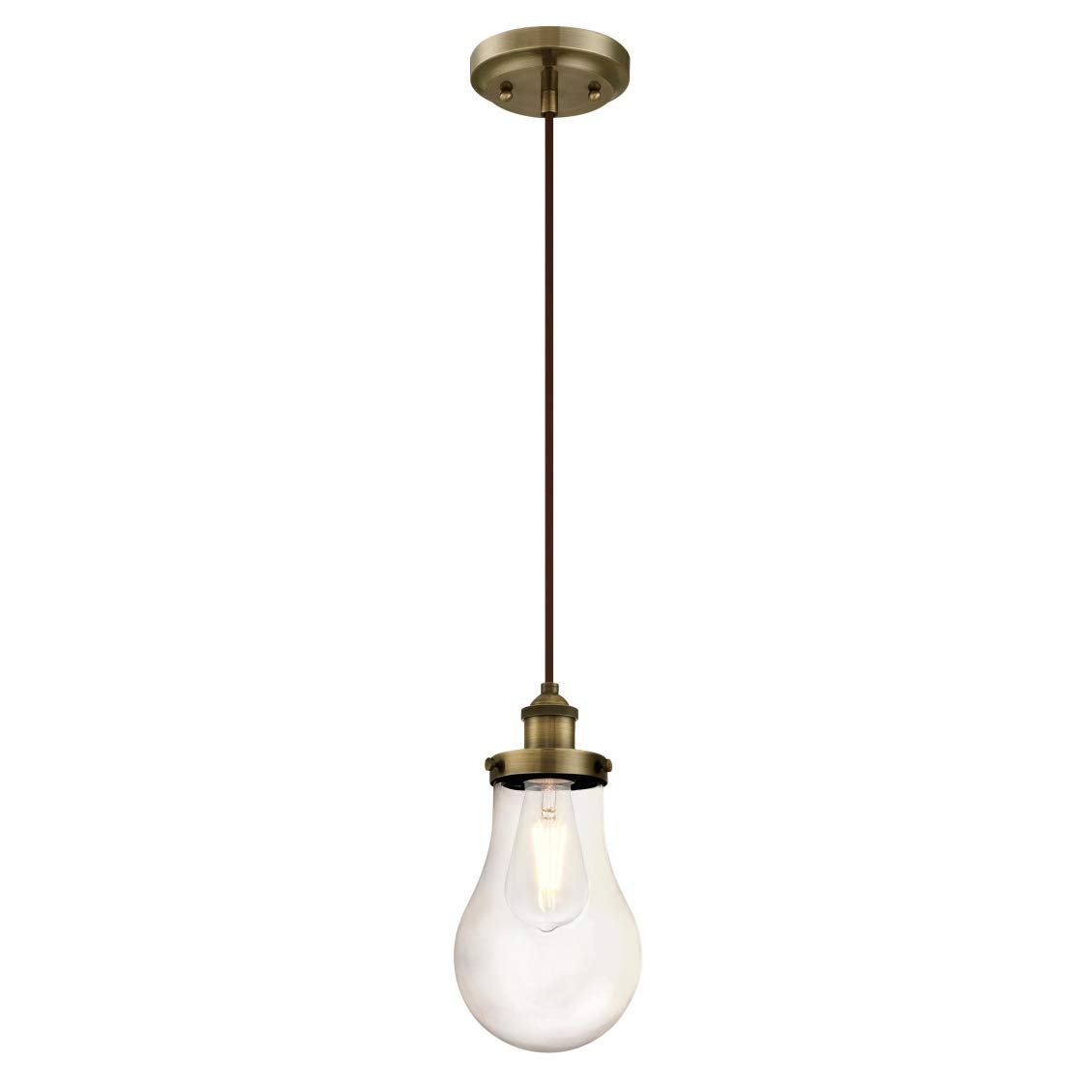 63386 One-Light Indoor Pendant, Antique Brass Finish and Clear Teardrop Glass