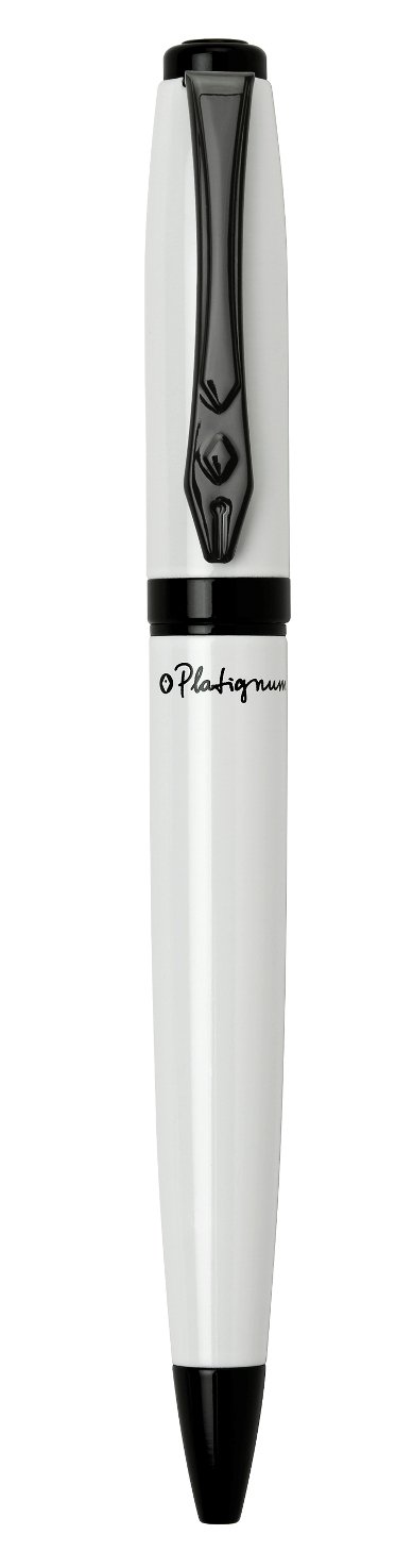 Platignum Studio White Ballpoint Pen with Blue Ink in Gift Box (Black Ink Refill Included) [Pack of 1] Ref: 50300