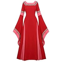 Medieval Dress for Women Long Renaissance Costume Gown Irish Over Deluxe Victorian Vintage Cosplay Red 2XL