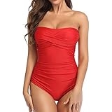 Strapless Tummy Control One Piece Swimsuit - Bandeau Tube Top With Slimming Ruched Design