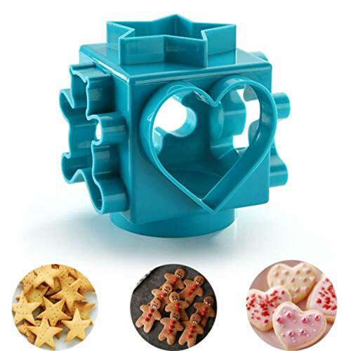 Jeeke 6-in-1 Multifunction Cookie Biscuit Cutter Set Pastry Biscuit Cake Convenient Mould Pastry Donut Doughnut Cutter Set Round Cookie Cutters, Cube (Blue) - Thumbnail 7