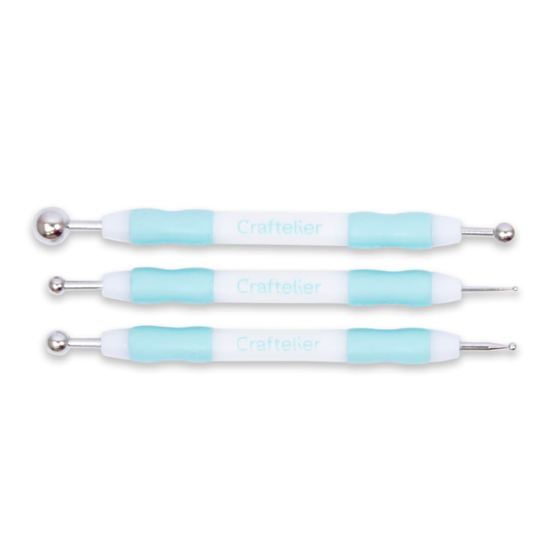 Craftelier - Set of 3 Different Size and Double Round Tip | Ideal for Adding Relief to Craft Projects | Thickness: 2 and 6mm, 3 and 8mm, 8 and 12 mm - White and Turquoise