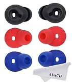 ALXCD Ear Tip for Gear Circle SM-R130, 3 Pair M Size Anti-Slip Durable Silicone Replacement Ear Tip Earpads, Fit for Samsung Gear Circle Bluetooth Earphone SM-R130 [Black/Blue/Red](3 Pair)