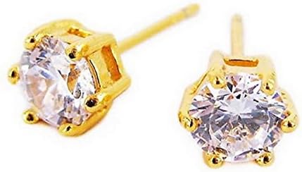 Solitaire Round Cut 0.5 CT CZ Diamonds Cubic Zirconia Women - 925 Sterling Silver Plated 24 K Gold Stud Earrings Nikel Free Fashion Intricately Designed