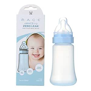 aMACEing Zero Leak Baby Bottle with Anti-Colic Vent and Variable Flow, Leak-Proof 7oz (Blue)