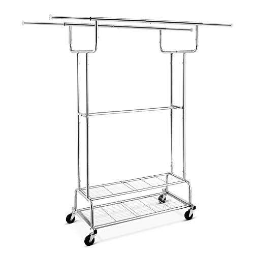 Simple Trending Double Rail Clothes Garment Rack, Heavy Duty Commercial