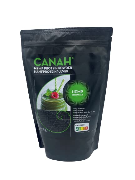 Canah® Natural Hemp Protein Powder 1 kg Vegan, High in Protein, Fibre, Omega 3 & Omega 6, Amino Acids, Vitamins and Minerals, Certified Kosher + Free Bonus Recipes