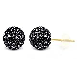 14K Gold 8mm Round Multi-Color Pave Crystal Disco Ball Stud Earrings