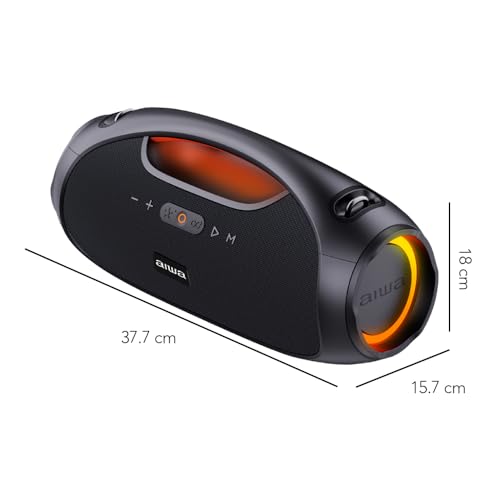 Aiwa Bocina Portátil AWS244BT Boombox con conectividad Bluetooth y diseño Compacto Waterproof en Color Negro, Compatible con 110V y 230V para Uso portátil y Boombox AWS244BT