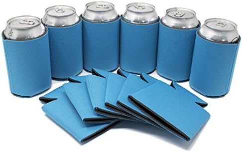12 Can Sleeves - Neon Blue Blank Beer Coolies for Cans and Bottles - Blank Collapsible Drink Coolers