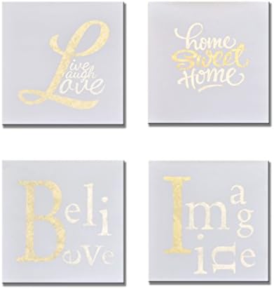 UAC WALL ARTS 100% Hand Painted Oil Painting Warm Words Canvas Art 4 Panels Abstract Painting Artwork on Canvas Wall Art for Kids Living Room Decoration 12x12Inch x 4pcs