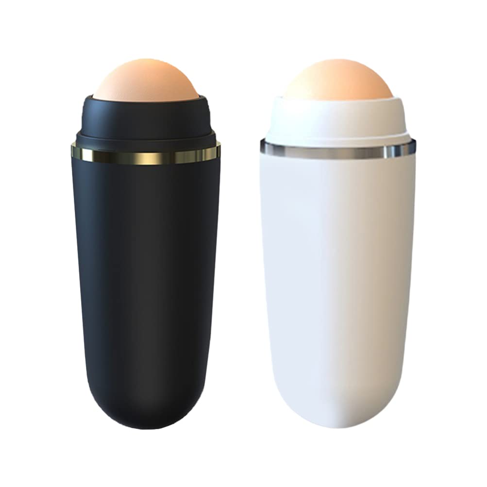 Healifty 2pcs Oil Absorbing Volcanic Roller Oil Control On- The- Go Reusable Solution of Combating Oily Skin Facial Skin Care Tool for Women Men Black White, 8x3cm