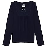 French Toast Girls' Long Sleeve Lace up Neck Peasant Top