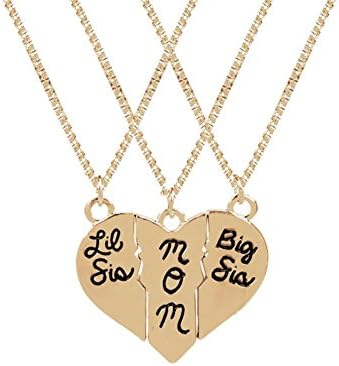 Ruip Alloy Little Sis MOM Big Sis Mother Daughters 3 Part Puzzle Necklaces Necklace Heart Pendant Love Simple Special Gift For Mother 3pcs/set