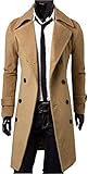 Uget Men's Trench Coat Winter Long Jacket Double Breasted Overcoat