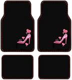Lady High Heel Shoe w/ Triple Pink Hearts Front & Rear Seat Car Truck SUV Carpet Floor Mats - 4PC
