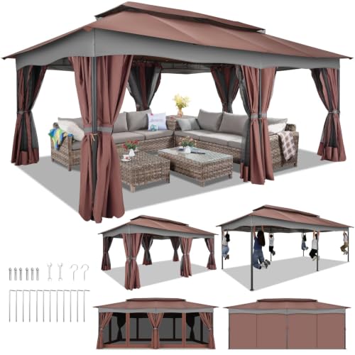 HOTEEL 12x20 Gazebo Review: Large Outdoor Shelter with Double Roof, Curtains & Mosquito Netting image 21