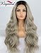 K'ryssma Ash Blonde Lace Front Wig Dark Roots Ombre Synthetic Wigs for Women Long Wavy Ombre Blonde Wig with Middle Part 22 Inches
