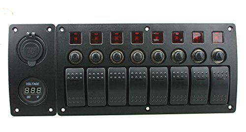 Iztor 8 Gang Waterproof Curved surface Switch Panel with red LED Indicators and 3.1A USB adapter voltmeter for Circuit Breaker with label stickers for Marine Boat Rv truck trailer - Thumbnail 4
