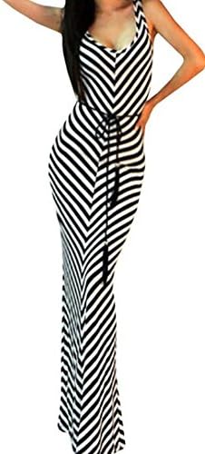 Tueenhuge Women's Sexy Stripe Bodycon Sheath Belt Long Dress