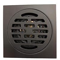 GODECOR 4 inch Bathroom Square Shower Drain with Removable Cover, Bathroom and Kitchen Floor Drain Strainer Made of Stainless Steel + Brass, Gravity Spring Anti-clogging Design- Matte Black- YL00021-1